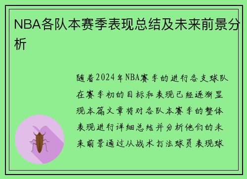 NBA各队本赛季表现总结及未来前景分析