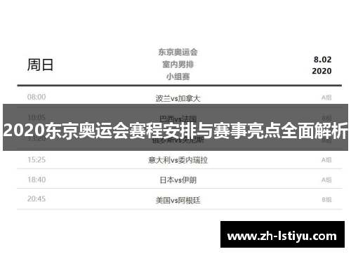 2020东京奥运会赛程安排与赛事亮点全面解析